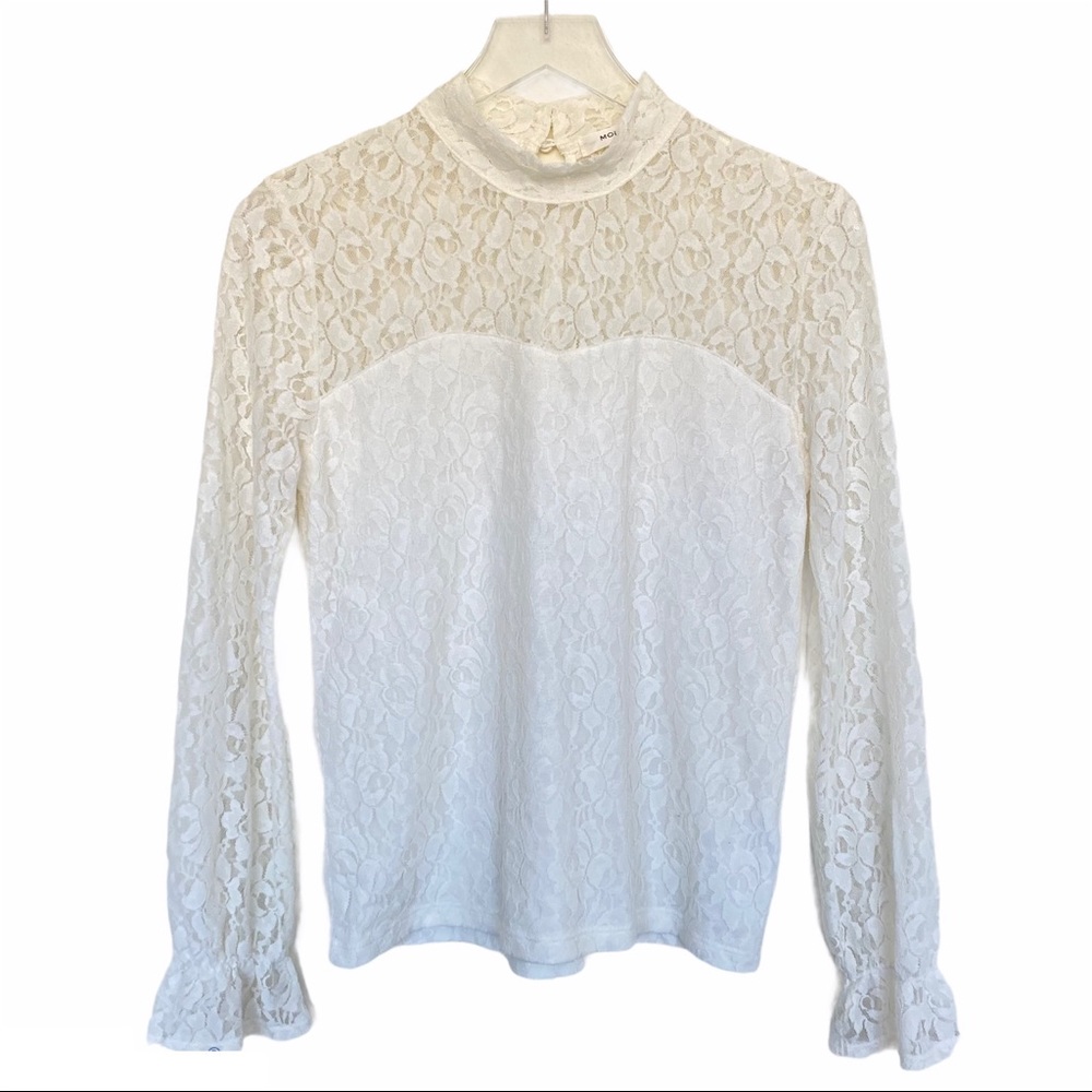 MOUSSY Cream Lace Ruffle Sleeves Blouse | 2